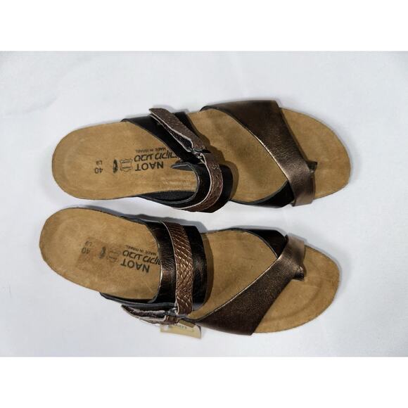 NWT Naot EUR 40 Jessica Toe Loop Slide Sandals Metallic Bronze Leather Strappy - Picture 6 of 12